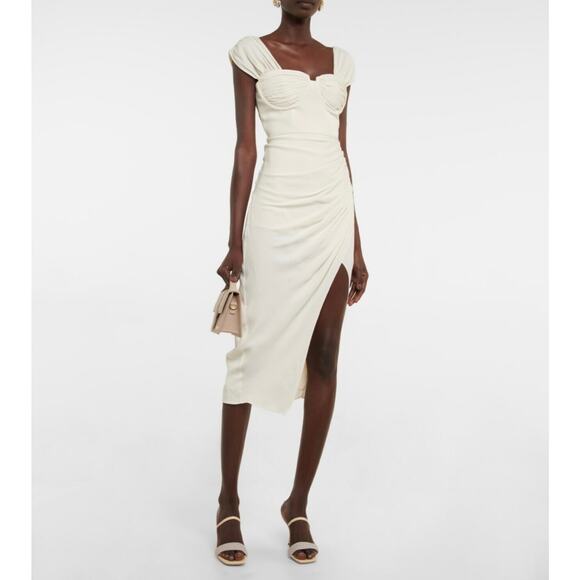 Self-Portrait Stretch Crepe Midi Dress Ivory Size 6 - Picture 1 of 16